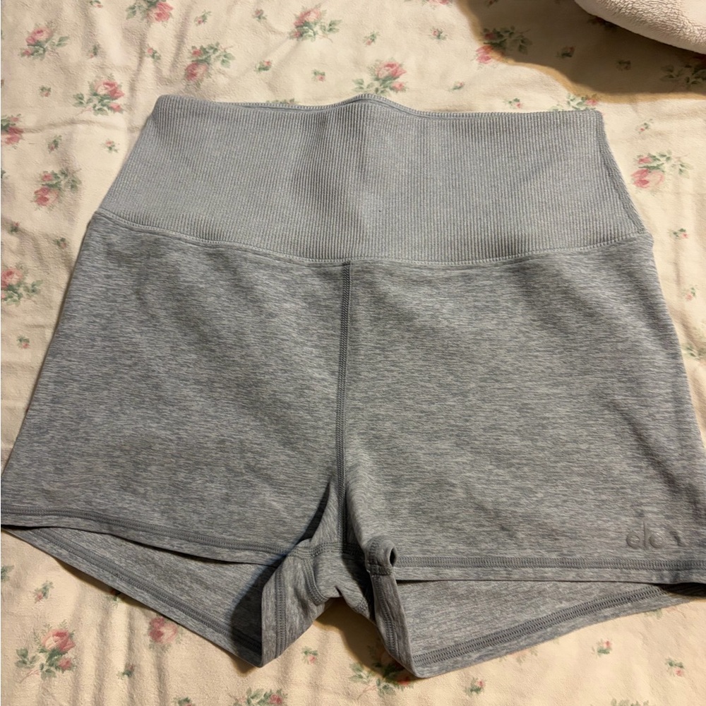 ALO Yoga High-Rise Ribbed Waist Gray Athletic Shorts